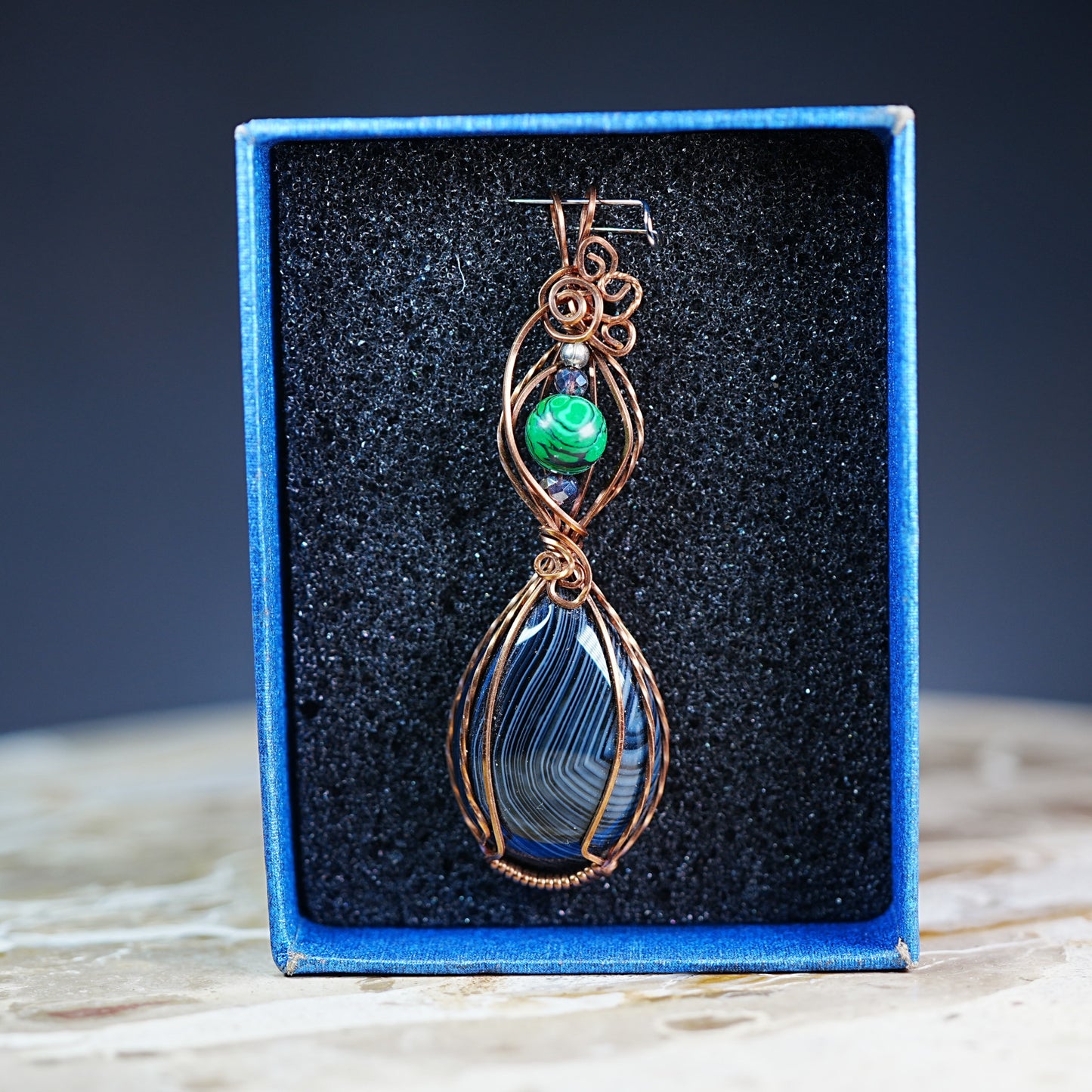 Malachite & Tuxedo Agate in Copper - Pendant