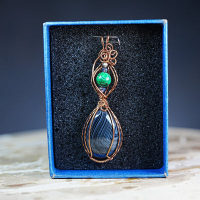Malachite & Tuxedo Agate in Copper - Pendant