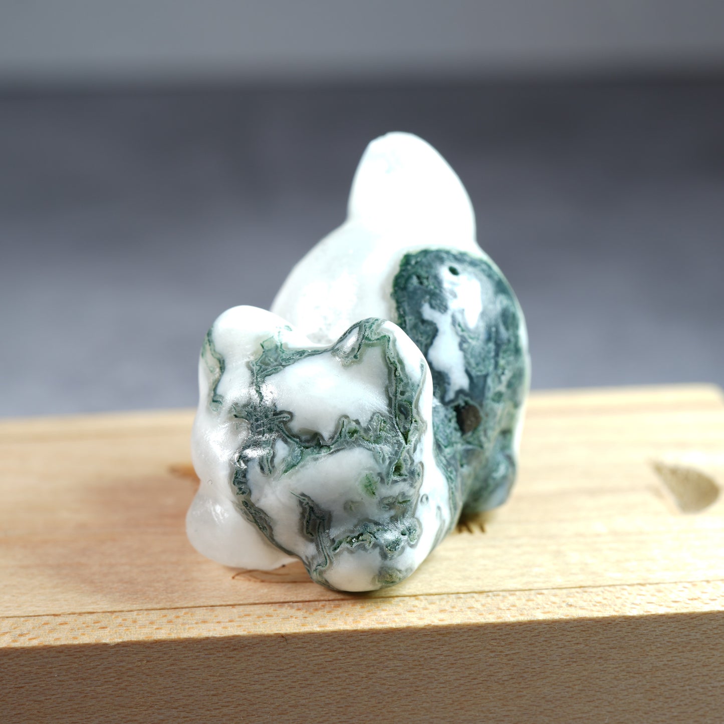 Green Tree Agate Kitty - Carving