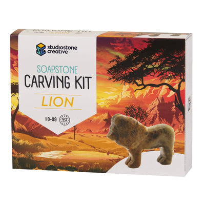 Lion Soapstone Carving and Whittling—DIY Arts and Craft Kit. All Kid-Safe Tools and Materials Included. For kids and adults 8 to 99+ Years.