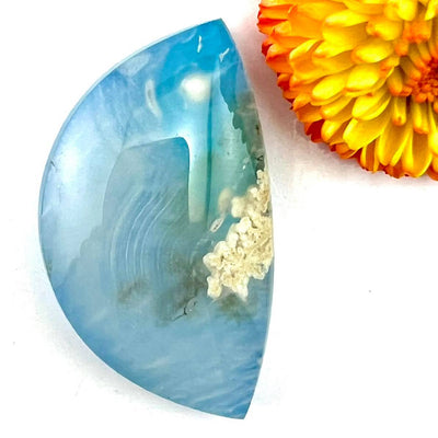 Blooming Quartz on Blue Backing Intarsia - Cabochon