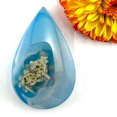 Blooming Quartz on Blue Backing Intarsia - Cabochon