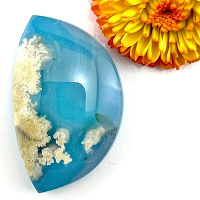 Blooming Quartz on Blue Backing Intarsia - Cabochon