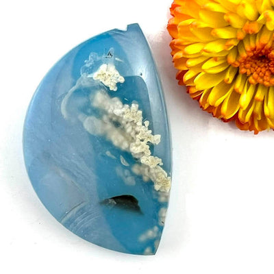 Blooming Quartz on Blue Backing Intarsia - Cabochon