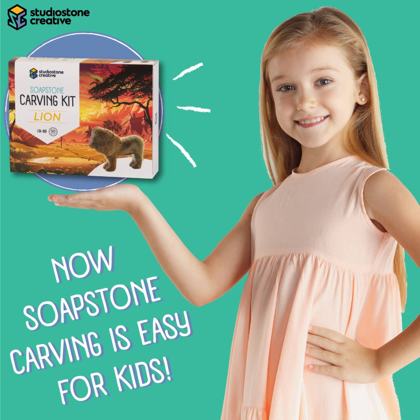 Lion Soapstone Carving and Whittling—DIY Arts and Craft Kit. All Kid-Safe Tools and Materials Included. For kids and adults 8 to 99+ Years.