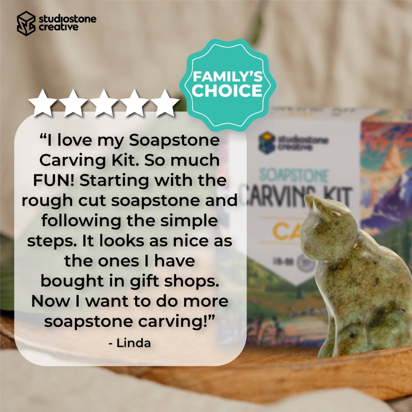 Cat Soapstone Carving and Whittling—DIY Arts and Craft Kit.