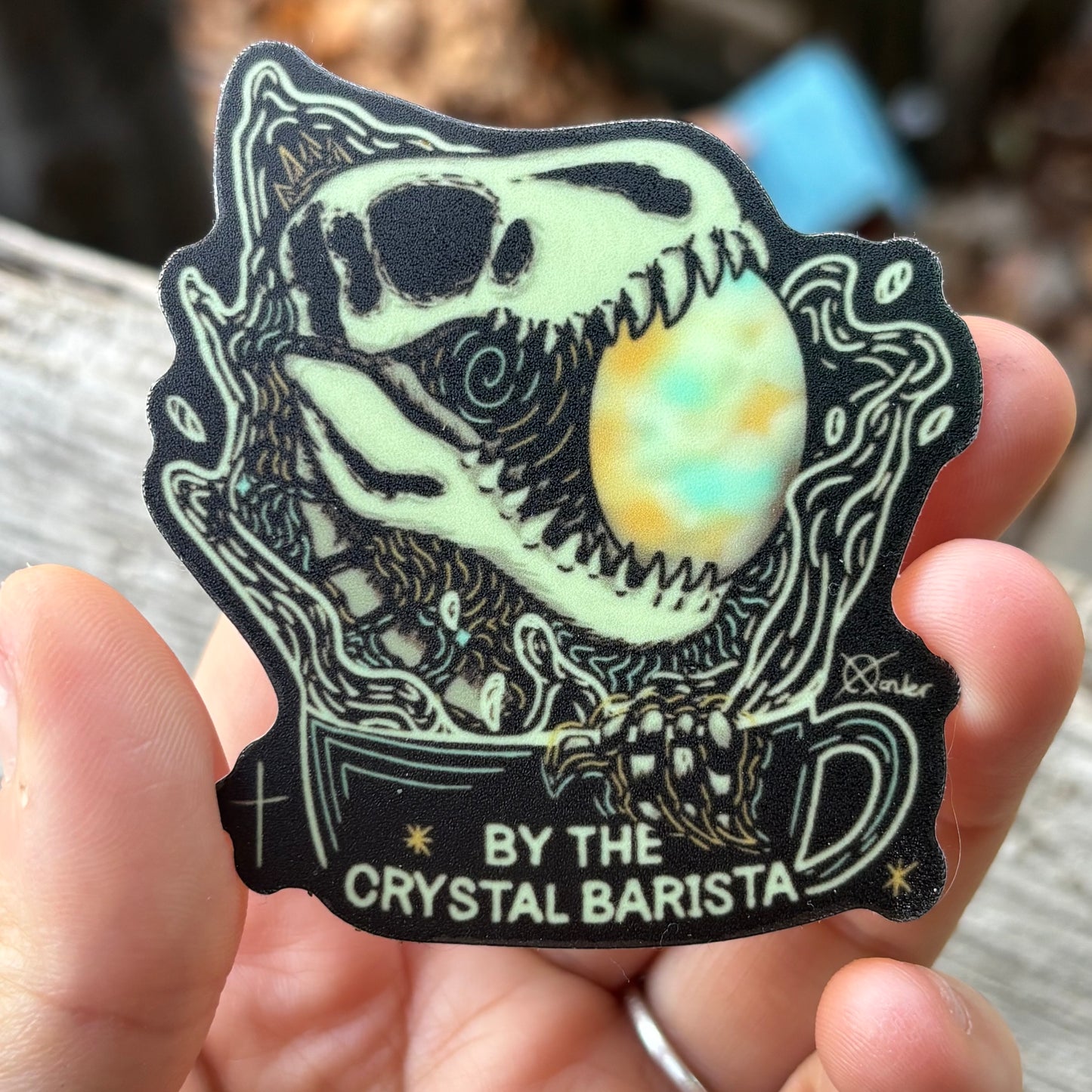 Opal Coffee: Glow in the dark Opal & TRex. Sticker