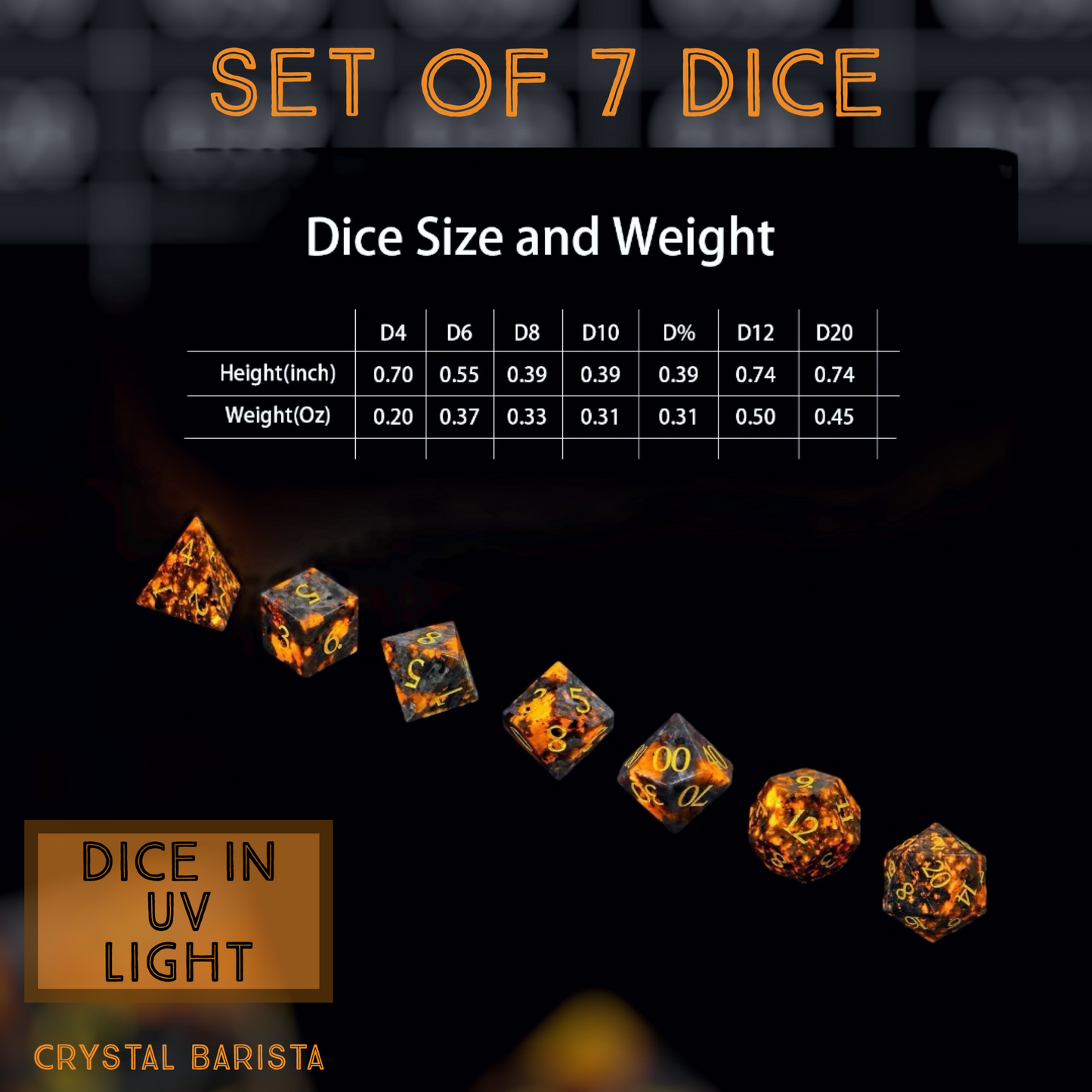 Pre-Order Set of 7 Yooperlite D&D Dice