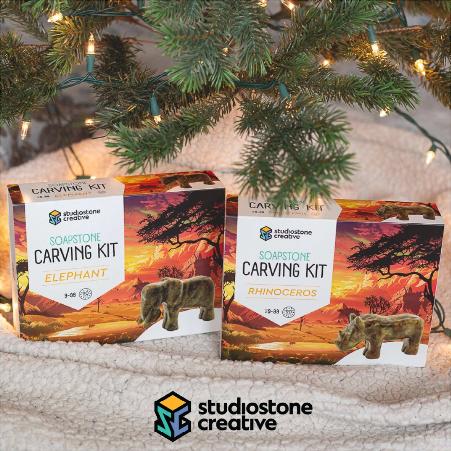 Rhino Soapstone Carving and Whittling—DIY Arts and Craft Kit. All Kid-Safe Tools and Materials Included. For kids and adults 8 to 99+ Years.