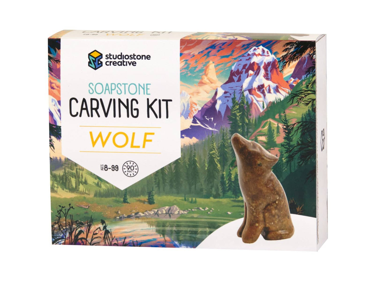 Wolf Soapstone Carving and Whittling—DIY Arts and Craft Kit. All Kid-Safe Tools and Materials Included. For kids and adults 8 to 99+ Years.