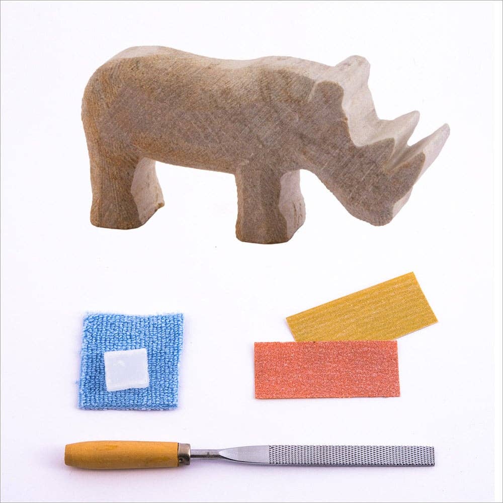 Rhino Soapstone Carving and Whittling—DIY Arts and Craft Kit. All Kid-Safe Tools and Materials Included. For kids and adults 8 to 99+ Years.
