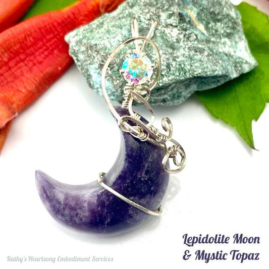 Lepidolite Moon & Mystic Topaz - Pendant