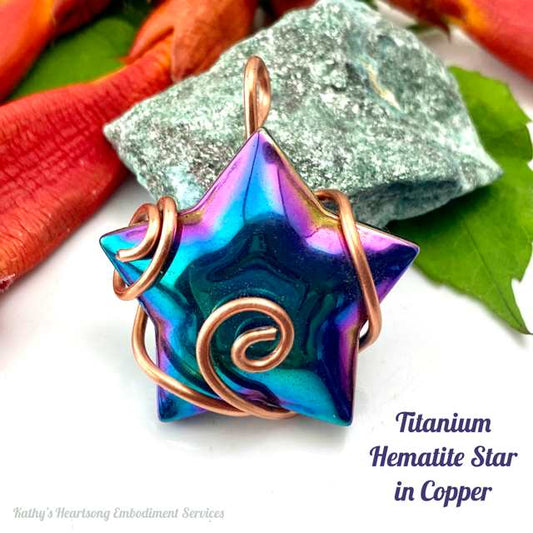 Titanium Hematite Star in Copper - Pendant