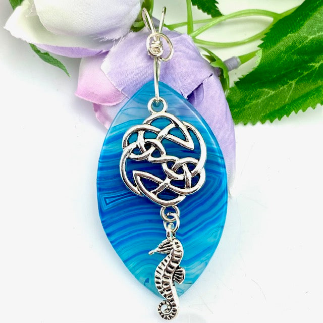 Dragon Scale Agate w/ Seahorse in Sterling Silver - Pendant