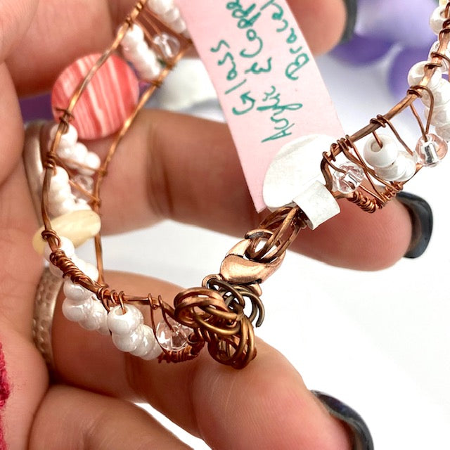 Pearls, Glass, & Agate Ornate Copper Bracelet