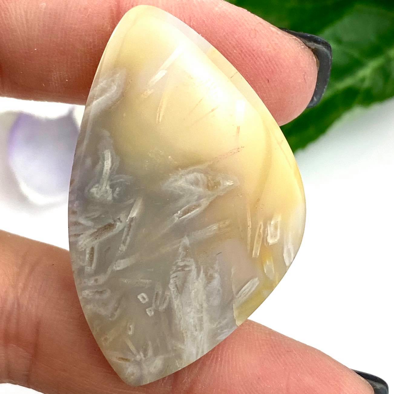 Peach Chalcedony with Aragonite Stalactites - Cabochon